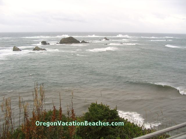 Seal Rock on Simpson Reef southwest of Coos Bay from viewing area 